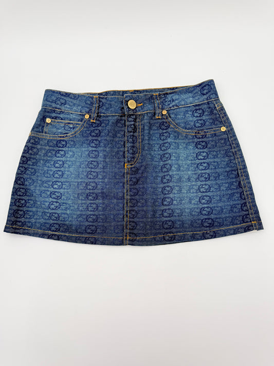 Skirt Luxury Designer By Gucci In Blue Denim, Size:4