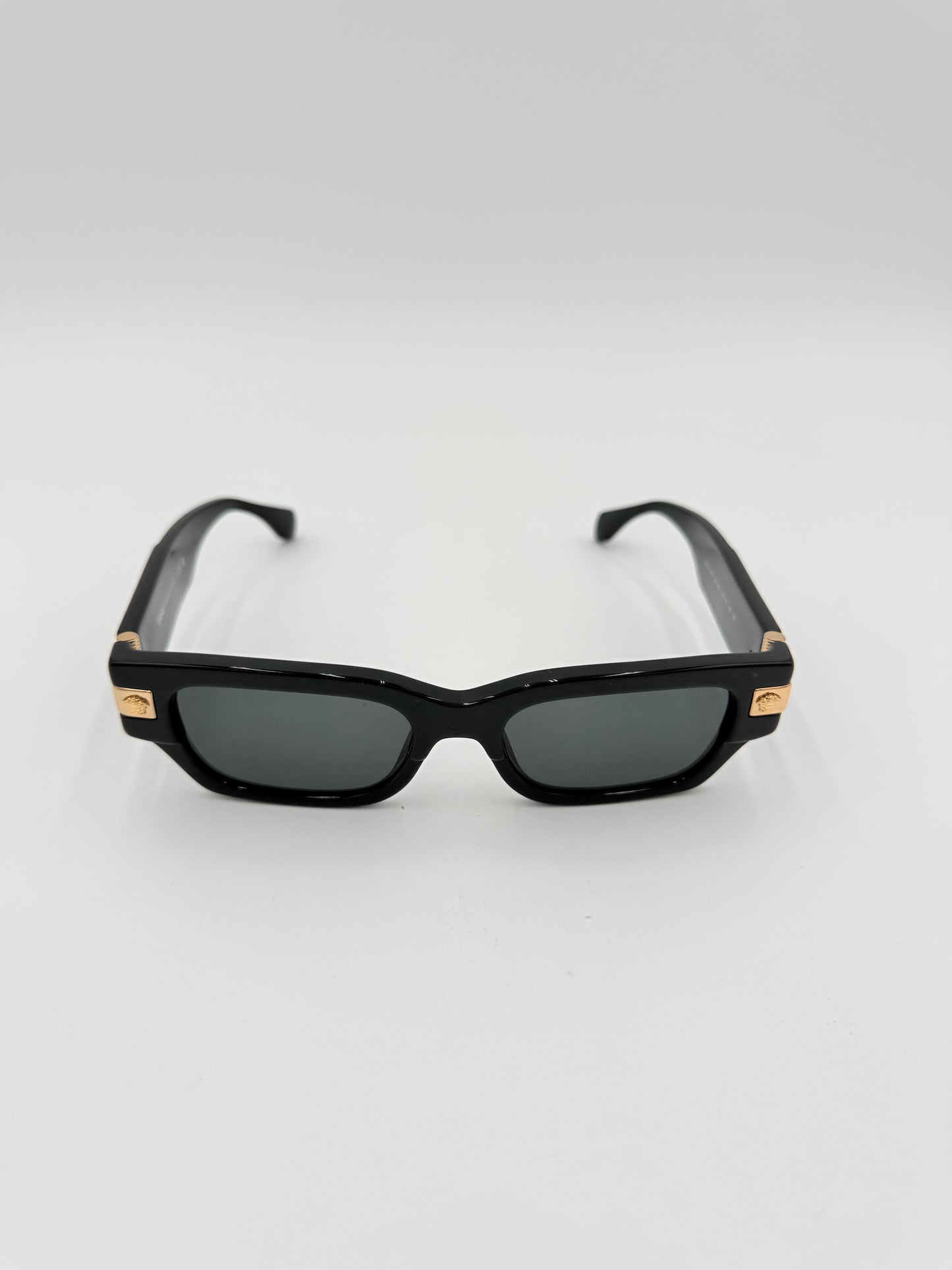 Sunglasses Luxury Designer By Versace In Black & Gold, Size: