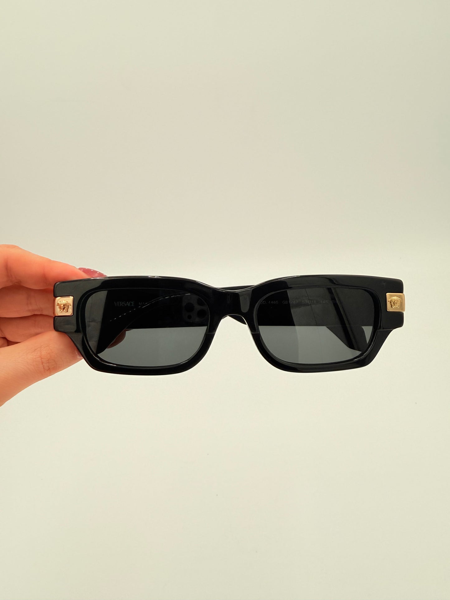 Sunglasses Luxury Designer By Versace In Black & Gold, Size: