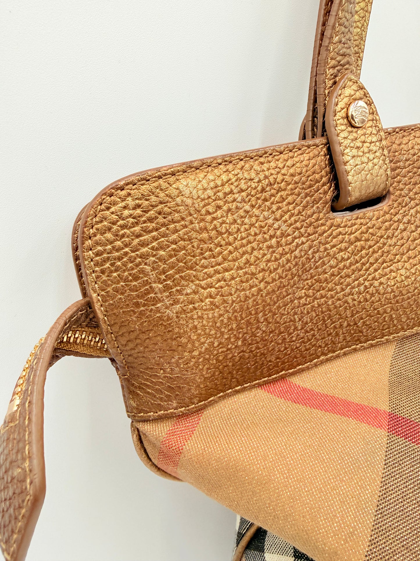 Handbag Luxury Designer By Burberry In Plaid Pattern, Size:Medium