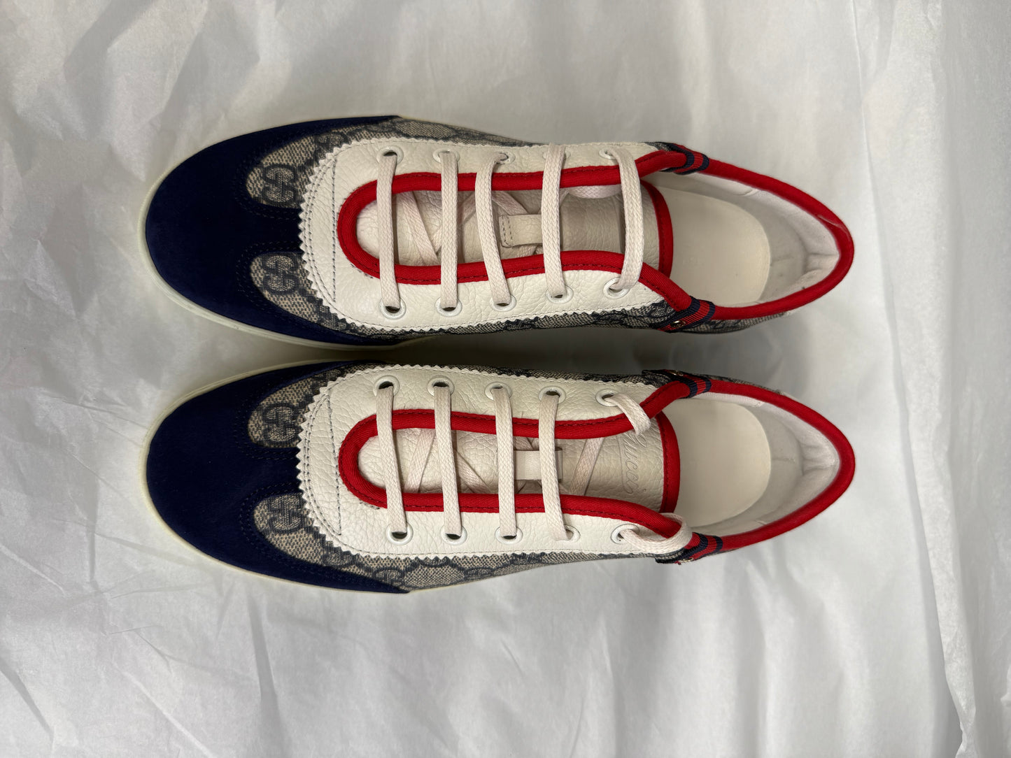 Shoes Luxury Designer By Gucci In Blue & Red, Size: 8